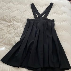 Comme des garçons girl black pleated wool midi skirt suspender